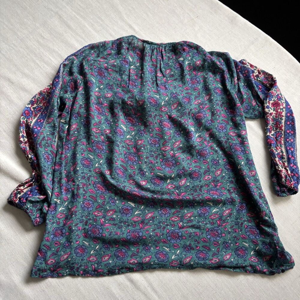Lucky Brand Boho Blue Peasant Top Women’s M – 3/4 Sleeve - Picture 5 of 8